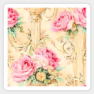 Roses and scrolls watercolor pattern Sticker